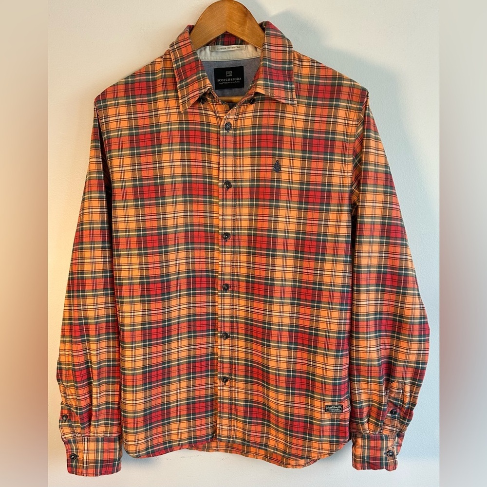 Scotch & Soda Amsterdam Couture Mens Plaid Shirt Monsieur Provocateur Orange M